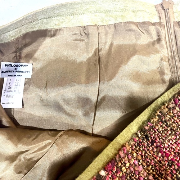 Philosophy Di Alberta Ferretti Green and Pink Tweed Vintage Skirt Size 8, EUC. - Picture 8 of 11